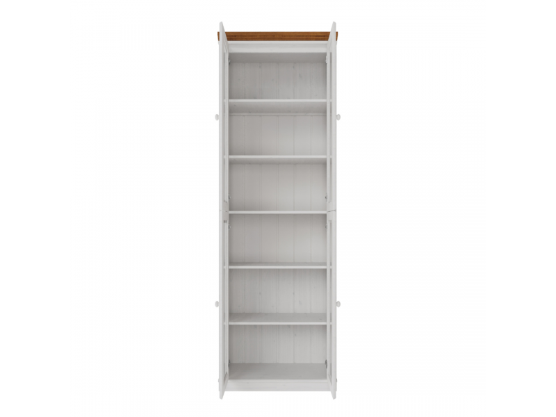 Estante Biblioteca 220 cm em Madeira Maciça com 4 Portas de Vidro com acabamento na cor branco lavado e mel | Coleção Biblioteca